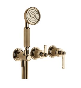Gessi Venti20 Bateria natryskowa ścienna z przełącznikiem 2-drożnym, słuchawką i wężem element zewnętrzny warm bronze pvd 65036.735