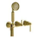 Gessi Venti20 Bateria natryskowa ścienna z przełącznikiem 2-drożnym, słuchawką i wężem element zewnętrzny gold brushed pvd 65036.716