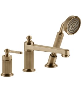 Gessi Venti20 Bateria wannowa 3-otworowa z przełącznikiem, wężem 1,5 m, słuchawką i wylewką warm bronze brushed pvd 65037.726