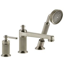 Gessi Venti20 Bateria wannowa 3-otworowa z przełącznikiem, wężem 1,5 m, słuchawką i wylewką finox brushed nickel 65037.149