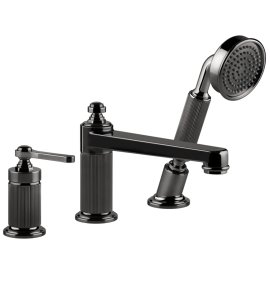 Gessi Venti20 Bateria wannowa 3-otworowa z przełącznikiem, wężem 1,5 m, słuchawką i wylewką black metal pvd 65037.706