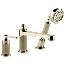 Gessi Venti20 Bateria wannowa 3-otworowa z przełącznikiem, wężem 1,5 m, słuchawką i wylewką brass pvd 65037.710