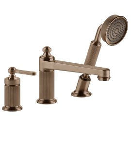 Gessi Venti20 Bateria wannowa 3-otworowa z przełącznikiem, wężem 1,5 m, słuchawką i wylewką copper brushed pvd 65037.708