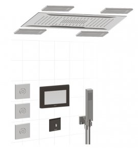 Graff Aqua-Sense Zestaw natryskowy termostatyczny podtynkowy z deszczownicą 600x450 mm sufitową i zestawem prysznicowym Polerowana stal AQ01-PC