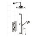 Graff Finezza Due Zestaw natryskowy termostatyczny podtynkowy z deszczownicą Ø 228 mm z zestawem prysznicowym na drążku - element zewnętrzny Chrom DUE03