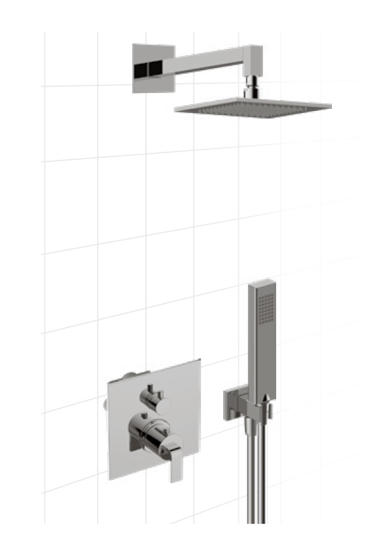 Graff Immersion Zestaw natryskowy podtynkowa termostatyczna z systemem UNI-BOX z deszczownicą ścienną 250x250 mm z zestawem natryskowym Chrom IME02