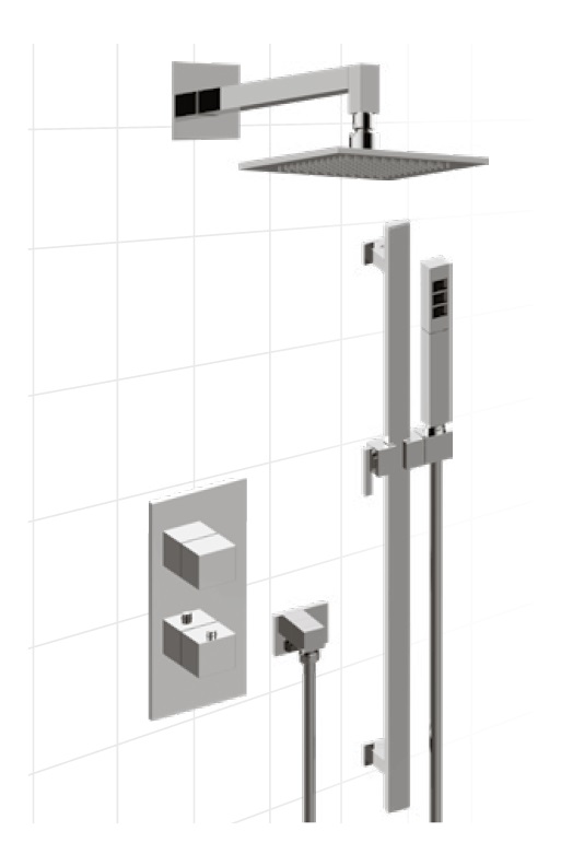 Graff Incanto Zestaw natryskowy termostatyczny podtynkowy z deszczownicą ścienną 250x250 mm z zestawem natryskowym na drążku Chrom INC04