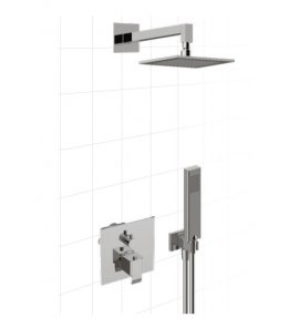 Graff Qubic Zestaw natryskowy termostatyczny z UNI-BOX podtynkowy z deszczownicą 250x250 mm z zestawem prysznicowym - element zewnętrzny Chrom QUB02