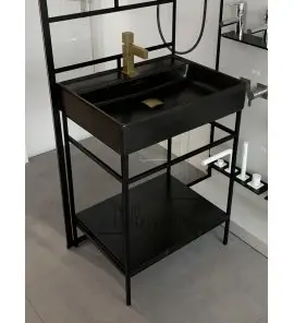    Hidra Faster Kiub Umywalka ze stelażem 60 cm czarny mat KI60.026+KSP60.113