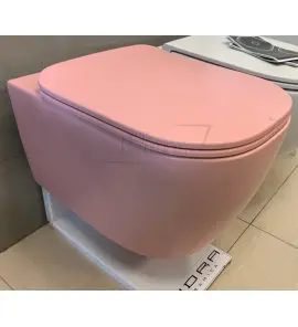    Hidra Faster Miska WC wisząca bez kołnierza 53x36,5 cm z deską wolnoopadającą Różowy mat FAWR20.097+FAZQ.097
