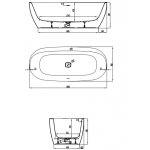 HOESCH iSensi Wanna akrylowa owalna wolnostojąca typu monoblock z obudową, z przelewem szczelinowym z dedykowanym systemem hydromasażu powietrznego 180x80 cm biała 3821i 
