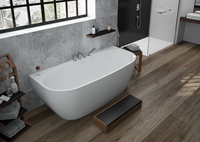 HOESCH iSensi Wanna akrylowa przyścienna typu monoblock z obudową, z przelewem z napełnieniem z dedykowanym systemem hydromasażu powietrznego 190x90 cm chrom 3854i