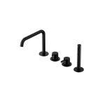 Hotbath Ace Bateria wannowa 4-otworowa z wylewką i słuchawką prysznicową Matt Black PVD AC073.MBP