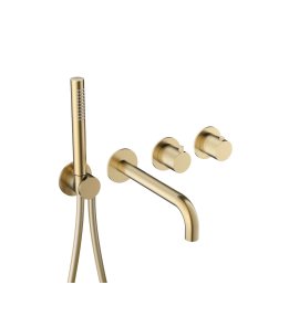 Hotbath Ace Bateria wannowa termostatyczna podtynkowa z wylewką i słuchawką prysznicową 2-drożna - element zewnętrzny Brushed Brass PVD AC072.BBP