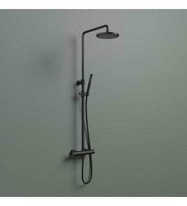Hotbath Ace Zestaw natryskowy termostatyczna z deszczownicą Ø 200 mm i zestawem prysznicowym na drążku Matt Black PVD SDSAC9.MBP