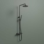 Hotbath Ace Zestaw natryskowy termostatyczna z deszczownicą Ø 200 mm i zestawem prysznicowym na drążku Matt Black PVD SDSAC9.MBP