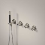 Hotbath Archie Bateria wannowa termostatyczna podtynkowa, z dwoma zaworami i słuchawką prysznicową - element zewnętrzny Steel Brushed AR7071.IX