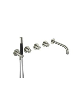 Hotbath Archie Bateria wannowa termostatyczna podtynkowa, z dwoma zaworami, wylewką i słuchawką prysznicową - element zewnętrzny Steel Brushed AR7072.IX