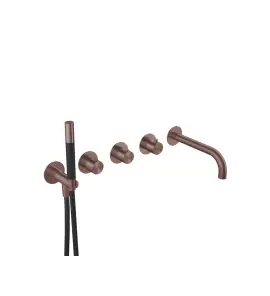Hotbath Archie Bateria wannowa termostatyczna podtynkowa, z dwoma zaworami, wylewką i słuchawką prysznicową - element zewnętrzny Brushed Copper PVD AR7072.BCP