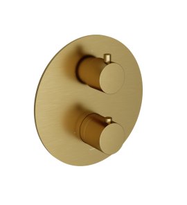 Hotbath Cobber Bateria natryskowa termostatyczna podtynkowa z 2-drożnym przełącznikiem element zewnętrzny Brushed Brass PVD CB009.BBP