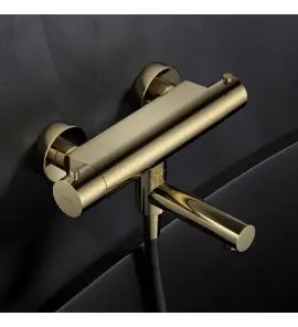 Hotbath Cobber Bateria wannowo-natryskowa termostatyczna ścienna z przełącznikiem Natural brass B020.NB