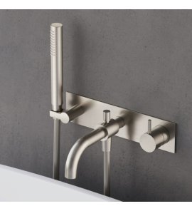 Hotbath Cobber Bateria wannowa podtynkowa z wylewką i słuchawką prysznicową 2-drożna - element zewnętrzny Brushed Nickel CB127.GN