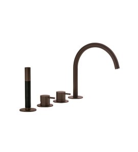 Hotbath Cobber Bateria wannowa 4-otworowa z wylewką i słuchawką prysznicową Aged Brass CB173.AB