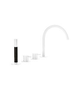 Hotbath Cobber Bateria wannowa 4-otworowa z wylewką i słuchawką prysznicową Matt White CB173.WH