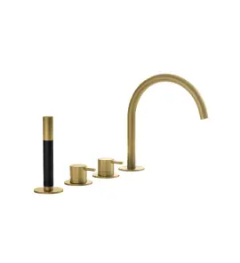 Hotbath Cobber Bateria wannowa 4-otworowa z wylewką i słuchawką prysznicową Brushed Brass PVD CB173.BBP