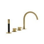 Hotbath Cobber Bateria wannowa 4-otworowa z wylewką i słuchawką prysznicową Brushed Brass PVD CB173.BBP