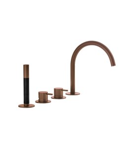 Hotbath Cobber Bateria wannowa 4-otworowa z wylewką i słuchawką prysznicową Brushed Copper PVD CB173.BCP