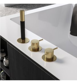 Hotbath Cobber Bateria wannowa 3-otworowa ze słuchawką prysznicową Brushed Brass CB175.BB