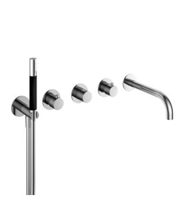 Hotbath Cobber Bateria wannowo-natryskowa termostatyczna podtynkowa z 2 zaworami i zestawem natryskowym oraz wylewką- element zewnętrzny Chrome CB7172.CR