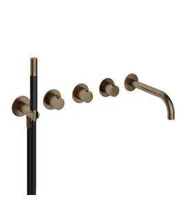 Hotbath Cobber Bateria wannowo-natryskowa termostatyczna podtynkowa z 2 zaworami i zestawem natryskowym oraz wylewką- element zewnętrzny Aged Brass CB7172.AB