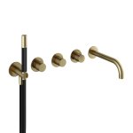 Hotbath Cobber Bateria wannowo-natryskowa termostatyczna podtynkowa z 2 zaworami i zestawem natryskowym oraz wylewką- element zewnętrzny Brushed Brass CB7172.BB