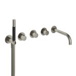 Hotbath Cobber Bateria wannowo-natryskowa termostatyczna podtynkowa z 2 zaworami i zestawem natryskowym oraz wylewką- element zewnętrzny Brushed Nickel CB7172.GN