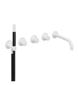 Hotbath Cobber Bateria wannowo-natryskowa termostatyczna podtynkowa z 2 zaworami i zestawem natryskowym oraz wylewką- element zewnętrzny Matt White CB7172.WH