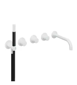 Hotbath Cobber Bateria wannowo-natryskowa termostatyczna podtynkowa z 2 zaworami i zestawem natryskowym oraz wylewką- element zewnętrzny Matt White CB7172.WH