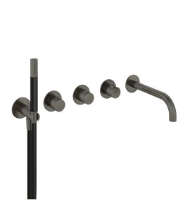 Hotbath Cobber Bateria wannowo-natryskowa termostatyczna podtynkowa z 2 zaworami i zestawem natryskowym oraz wylewką- element zewnętrzny Aged Iron CB7172.AI
