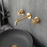Hotbath Cobber@work Bateria umywalkowa podtynkowa 3-otworowa z wylewką 18 cm Brushed brass PVD CW005T-18.BBP