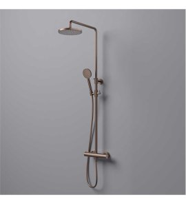Hotbath Cobber Zestaw natryskowy termostatyczna z deszczownicą Ø 200 mm i zestawem prysznicowym na drążku Brushed Copper PVD SDSAC10.BCP