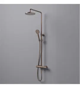 Hotbath Cobber Zestaw natryskowy termostatyczna z deszczownicą Ø 200 mm i zestawem prysznicowym na drążku Brushed Copper PVD SDSAC10.BCP