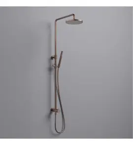 Hotbath Cobber Zestaw natryskowy z deszczownicą Ø 200 mm i zestawem prysznicowym na drążku Brushed Copper PVD M537.BCP
