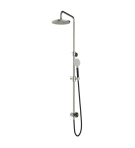 Hotbath Cobber Zestaw natryskowy z deszczownicą Ø 200 mm i zestawem prysznicowym na drążku Brushed Nickel M538.GN