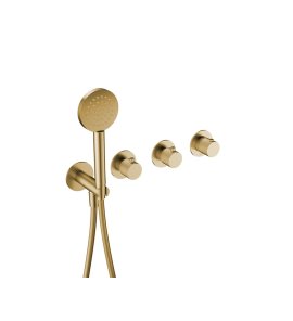 Hotbath Guy Diamond Bateria wannowa termostatyczna podtynkowa, z dwoma zaworami i słuchawką prysznicową - element zewnętrzny Brushed Brass PVD GY7071D.BBP