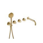 Hotbath Guy Diamond Bateria wannowa termostatyczna podtynkowa z wylewką i słuchawką prysznicową 2-drożna - element zewnętrzny Brushed Brass PVD GY7072D.BBP