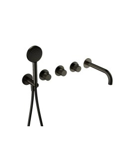 Hotbath Guy Diamond Bateria wannowa termostatyczna podtynkowa z wylewką i słuchawką prysznicową 2-drożna - element zewnętrzny Matt Black PVD GY7072D.MBP