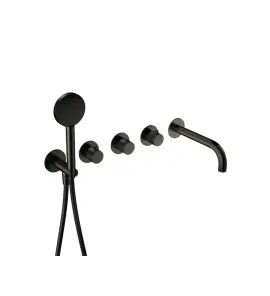 Hotbath Guy Diamond Bateria wannowa termostatyczna podtynkowa z wylewką i słuchawką prysznicową 2-drożna - element zewnętrzny Matt Black PVD GY7072D.MBP