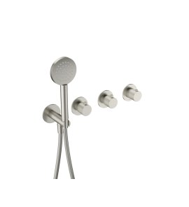 Hotbath Guy Row Bateria wannowa termostatyczna podtynkowa, z dwoma zaworami i słuchawką prysznicową - element zewnętrzny Brushed Nickel GY7071R.GN