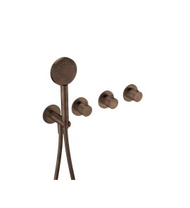 Hotbath Guy Row Bateria wannowa termostatyczna podtynkowa, z dwoma zaworami i słuchawką prysznicową - element zewnętrzny Tuscan Bronze GY7071R.TB
